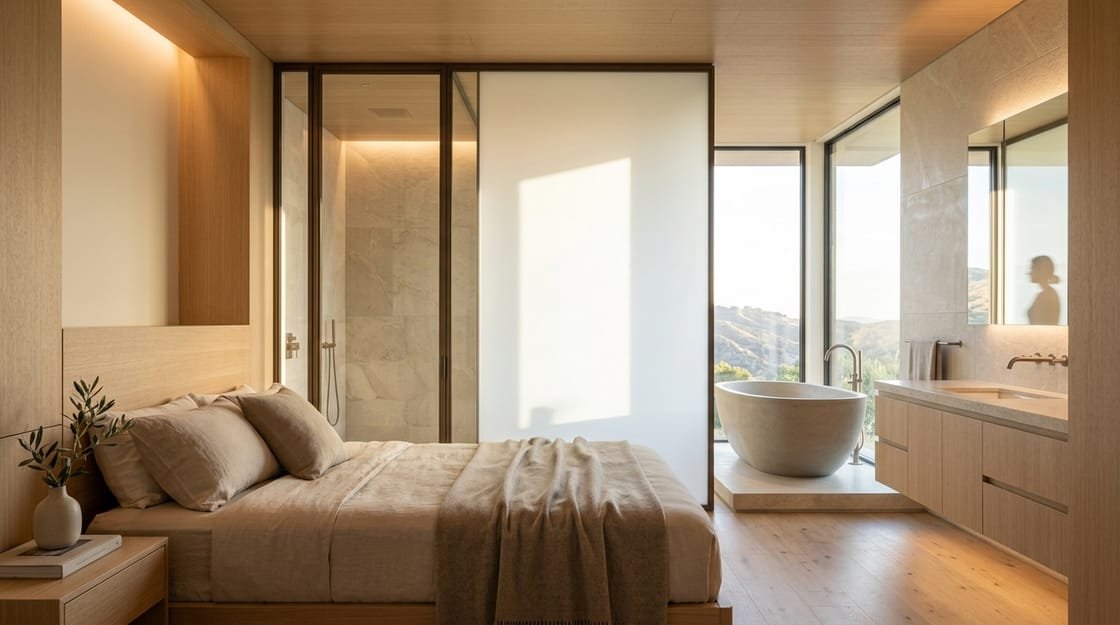 The same bathroom glass frosted by switchable privacy film